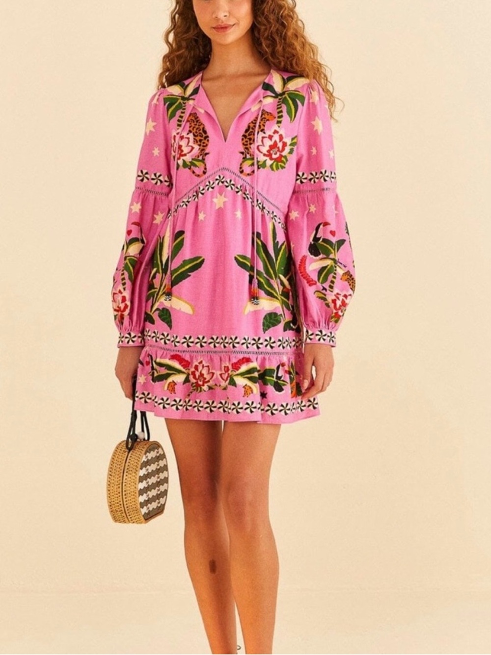 FARM Rio Pink Tropical Floral & Leopard-Print Mini Dress